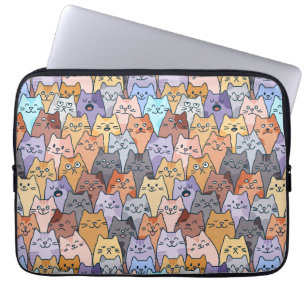 Capa Para Notebook Padrão Colorido de Gatos Fofos Multidão Rosto de G