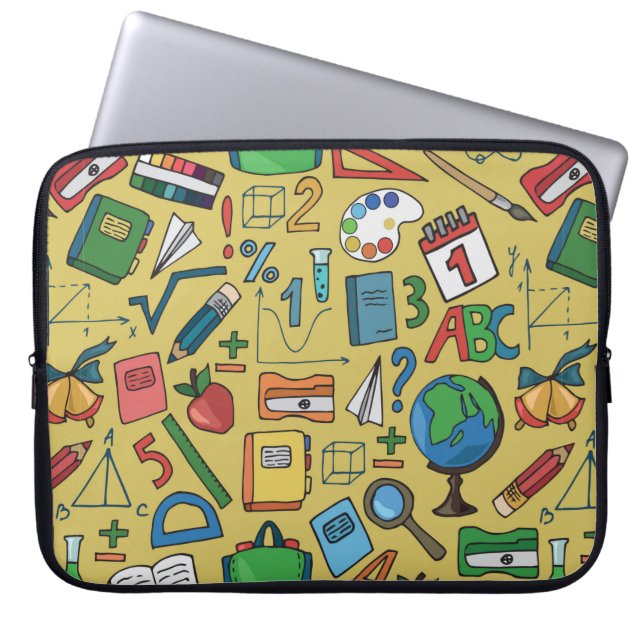 Capa Para Notebook Padrão constante com material escolar em amarelo  (Frente)