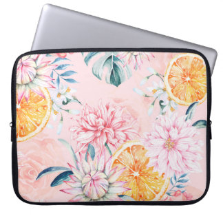 Capa Para Notebook Padrão constante de crisântemo, laranja e Bloo