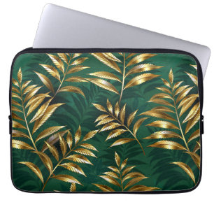 Capa Para Notebook Padrão contínuo com samambaias douradas