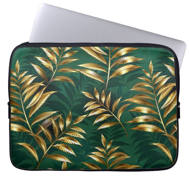 Capa Para Notebook Padrão contínuo com samambaias douradas (Frente)