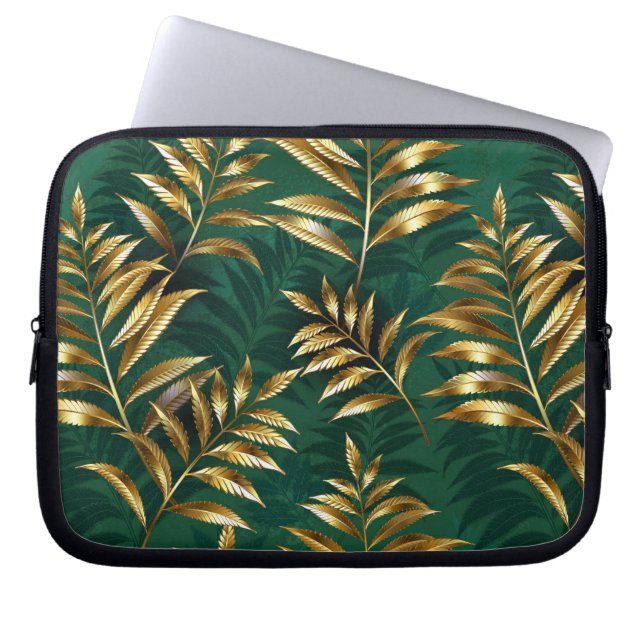 Capa Para Notebook Padrão contínuo com samambaias douradas (Frente)
