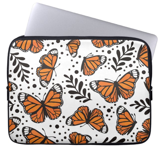 Capa Para Notebook Padrão contínuo de borboleta-monarca desenhada à m (Frente)