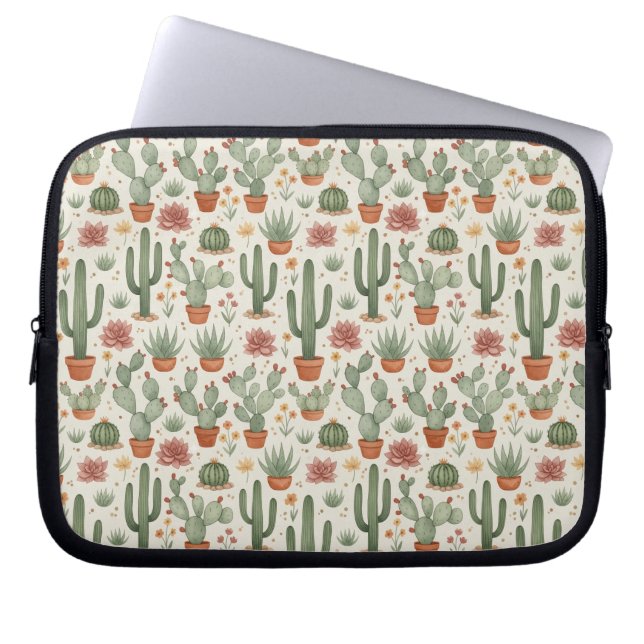 Capa Para Notebook Padrão contínuo de cactos suculentos do deserto (Frente)