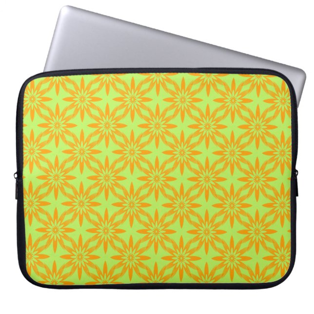 Capa Para Notebook Padrão contínuo de flor verde laranja (Frente)