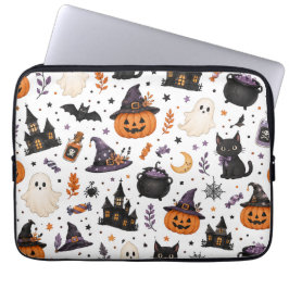 Capa Para Notebook Padrão contínuo de Halloween fofo com gatos pretos