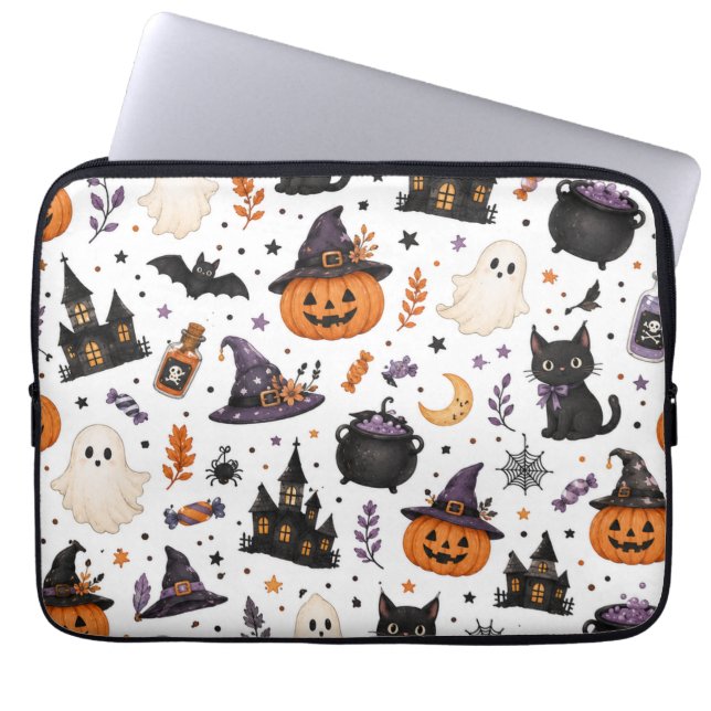 Capa Para Notebook Padrão contínuo de Halloween fofo com gatos pretos (Frente)