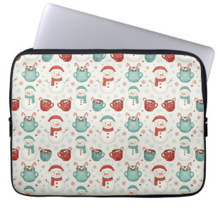 Capa Para Notebook Padrão contínuo de Natal com boneco de neve e caca