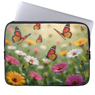 Capa Para Notebook Padrão contínuo de prado de borboleta com flores v