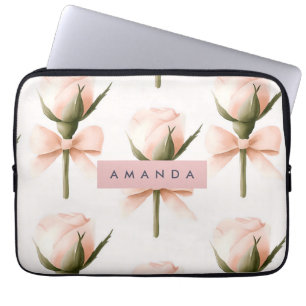 Capa Para Notebook Padrão Coquette Personalizado Bege Rosa & Laço