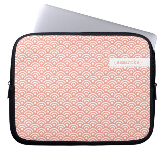 Capa Para Notebook Padrão Coral Japonês Seigaiha (Frente)