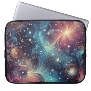 Capa Para Notebook Padrão cósmico sonhador com galáxias e estrelas
