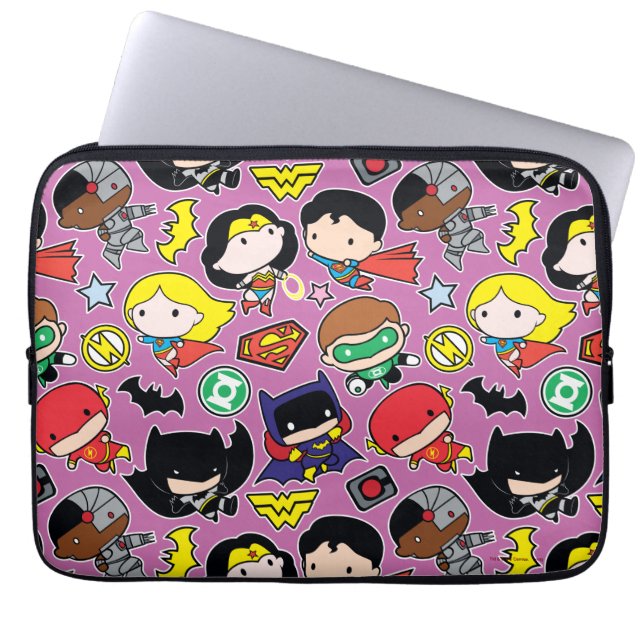 Capa Para Notebook Padrão da Liga da Justiça Chibi em Roxo (Frente)