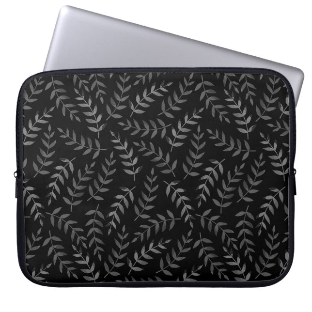 Capa Para Notebook padrão das folhas de cinza em preto (Frente)