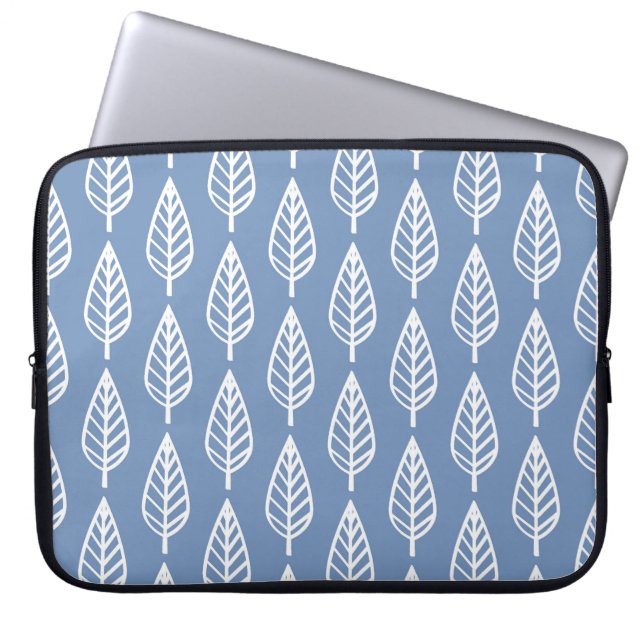 Capa Para Notebook Padrão das folhas de faia - Azul-céu e branco (Frente)