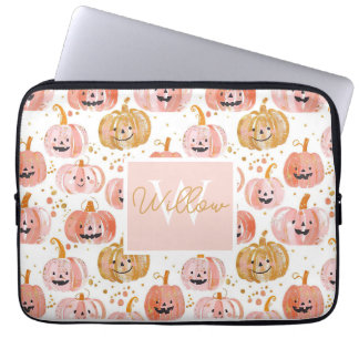 Capa Para Notebook Padrão de Abóbora de Aquarela com nome