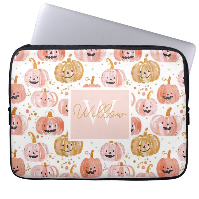 Capa Para Notebook Padrão de Abóbora de Aquarela com nome (Frente)
