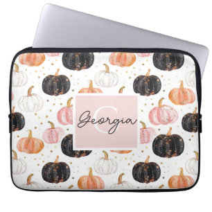 Capa Para Notebook Padrão de Abóbora de Aquarela com nome