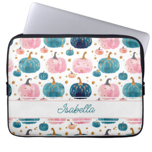 Capa Para Notebook Padrão de abóbora em aquarela com nome
