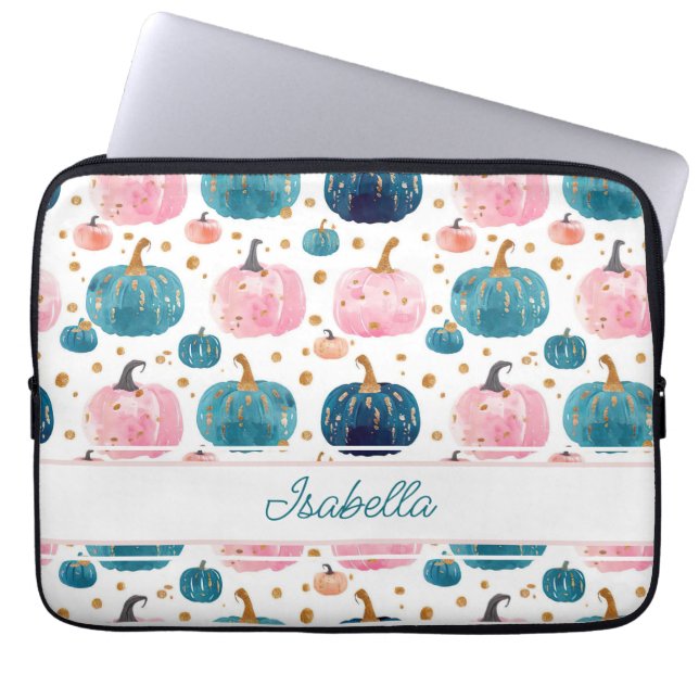 Capa Para Notebook Padrão de abóbora em aquarela com nome (Frente)