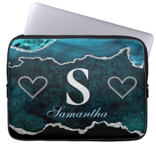 Capa Para Notebook Padrão de Ágata Luxuoso em Verde Turquesa e Brilho