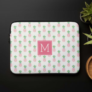 Capa Para Notebook Padrão de ananás monograma cor-de-rosa