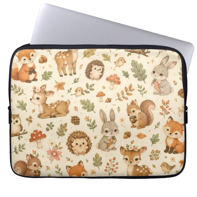 Capa Para Notebook Padrão de aquarela de animais da floresta de madei (Frente)