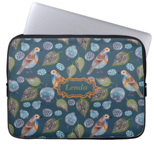 Capa Para Notebook Padrão de Aquarela de Aves Azuis