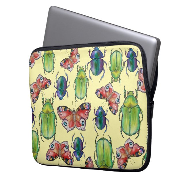 Capa Para Notebook Padrão de aquarela de besouros e borboletas (Frente Esquerda)