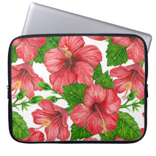 Capa Para Notebook Padrão de aquarela de hibisco vermelho