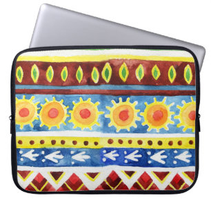 Capa Para Notebook Padrão de Aquarela Étnica Pintada à Mão