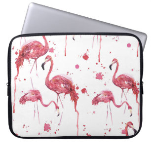 Capa Para Notebook Padrão de aquarela Flamingo, design vibrante.