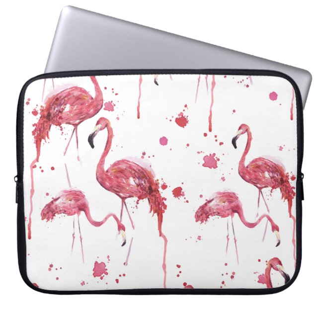 Capa Para Notebook Padrão de aquarela Flamingo, design vibrante. (Frente)