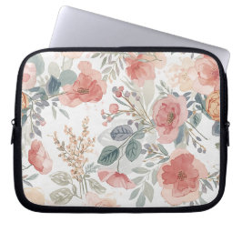 Capa Para Notebook Padrão de Aquarela Floral Jardim de Coral Rosado