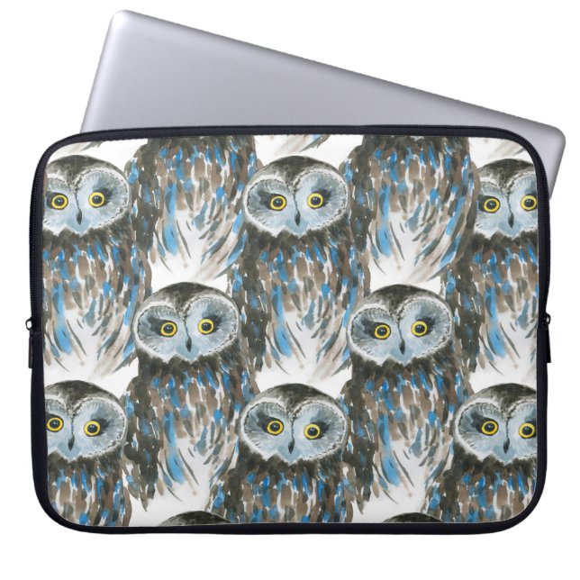 Capa Para Notebook Padrão de aquarela sem costura com coruja grande (Frente)