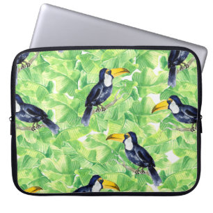 Capa Para Notebook Padrão de aquarelas sem costura com tucano em verd