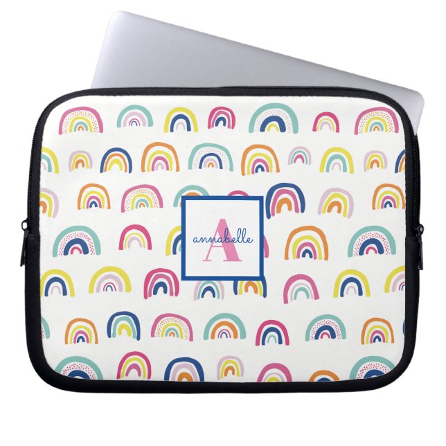 Capa Para Notebook Padrão de Arco-Íris Boho Monogramado (Frente)
