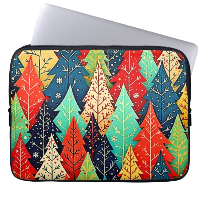 Capa Para Notebook Padrão de Arte de Árvore de Natal Vibrante (Frente)