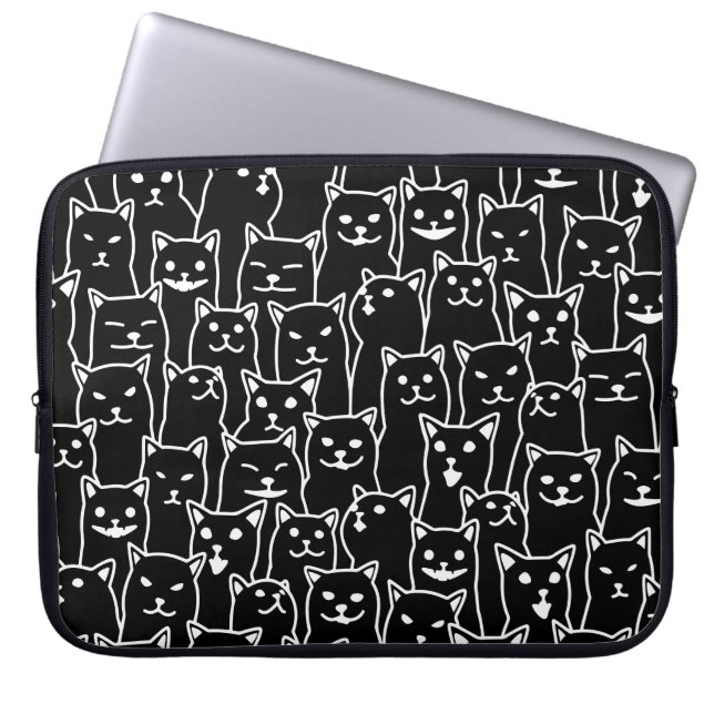 Capa Para Notebook Padrão de Arte de Linha de Gato Preto e Branco Min (Frente)