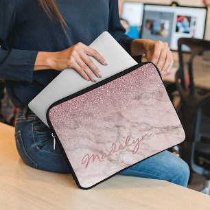 Capa Para Notebook Padrão de Arte do Mármaco Dourado com Rosa de Chic