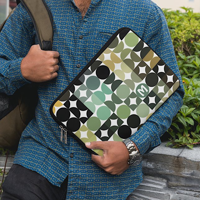 Capa Para Notebook Padrão de Arte Retroativa Preto Verde Oleícola Per (Criador carregado)