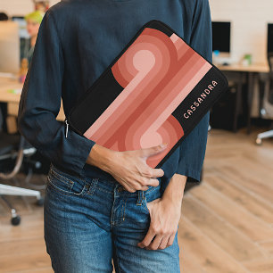 Capa Para Notebook Padrão de Arte Retrorística Cor-de-Rosa Vermelha-B