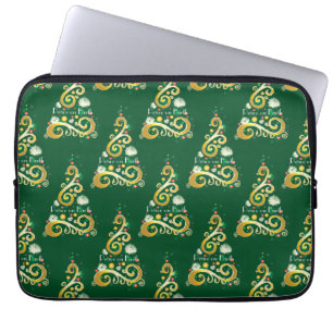 Capa Para Notebook Padrão de árvore de Natal abstrato verde e dourado