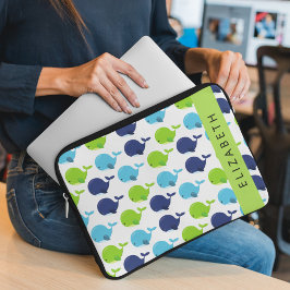Capa Para Notebook Padrão De Baleias, Baleias Cutas, Seu Nome