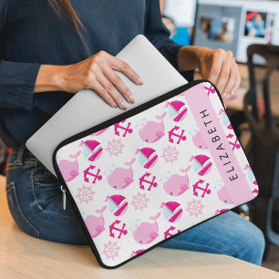 Capa Para Notebook Padrão De Baleias, Baleias Rosa, Seu Nome