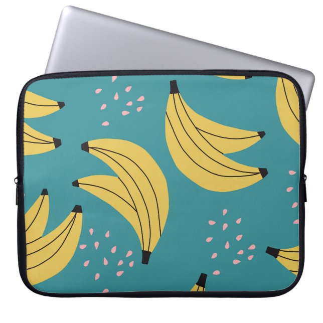 Capa Para Notebook Padrão de banana da safra, fundo azul. (Frente)