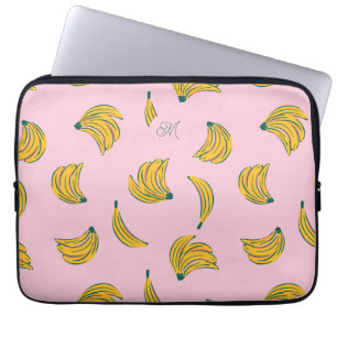 Capa Para Notebook Padrão de Banana Rosa Monograma