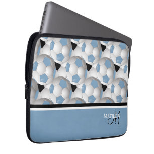Capa Para Notebook Padrão de bola de futebol preto azul-claro monogr