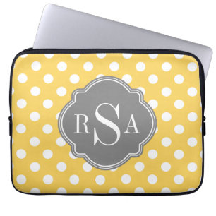 Capa Para Notebook Padrão de Bolinhas Amarelas do Monograma Personali
