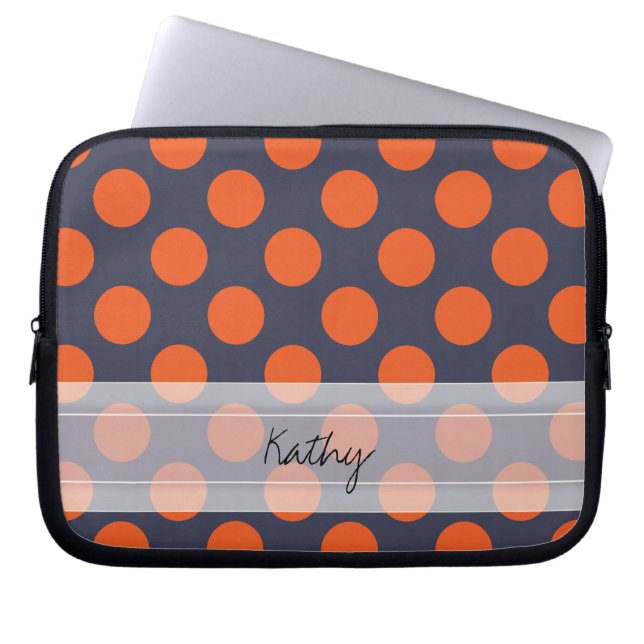 Capa Para Notebook Padrão de Bolinhas Chic Azul Laranja Marinho Monog (Frente)